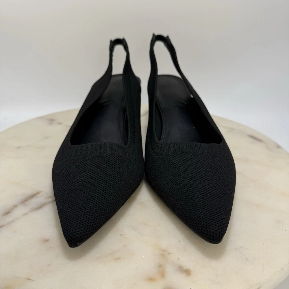Women's French Connection Black Mesh Slingback Kitten Heels Pointed Toe Size 8